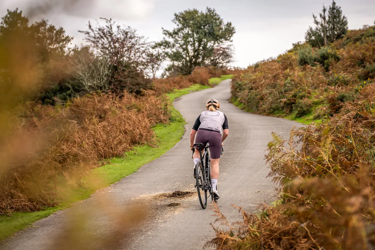 Female cyclist on the country road